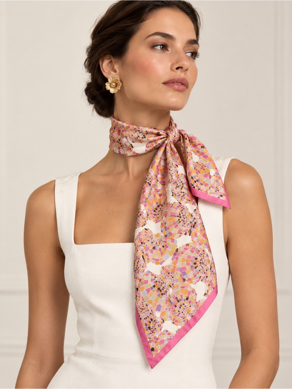 OSCAR DE LA RENTA Women’s Silk Mosaic Print Pink Neck Scarf